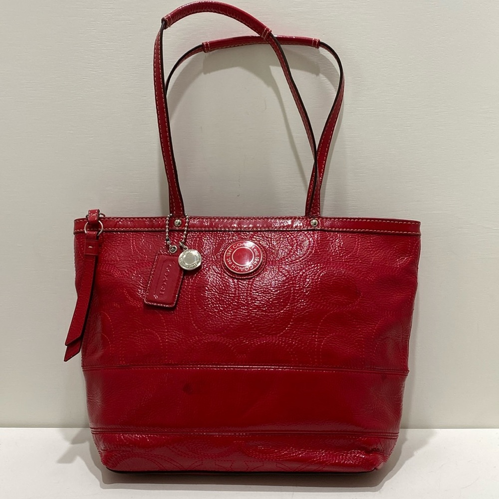 COACH (No. H1293-F19198) Red Stitched Patent Leather Tote Bag